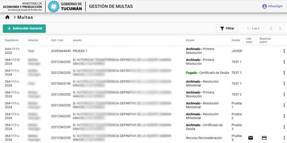 Sistema para Gestionar el Pago de Multas para la Secretaria de Producción