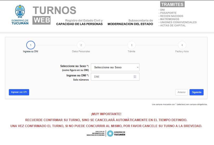 sistema de turnos registro civil